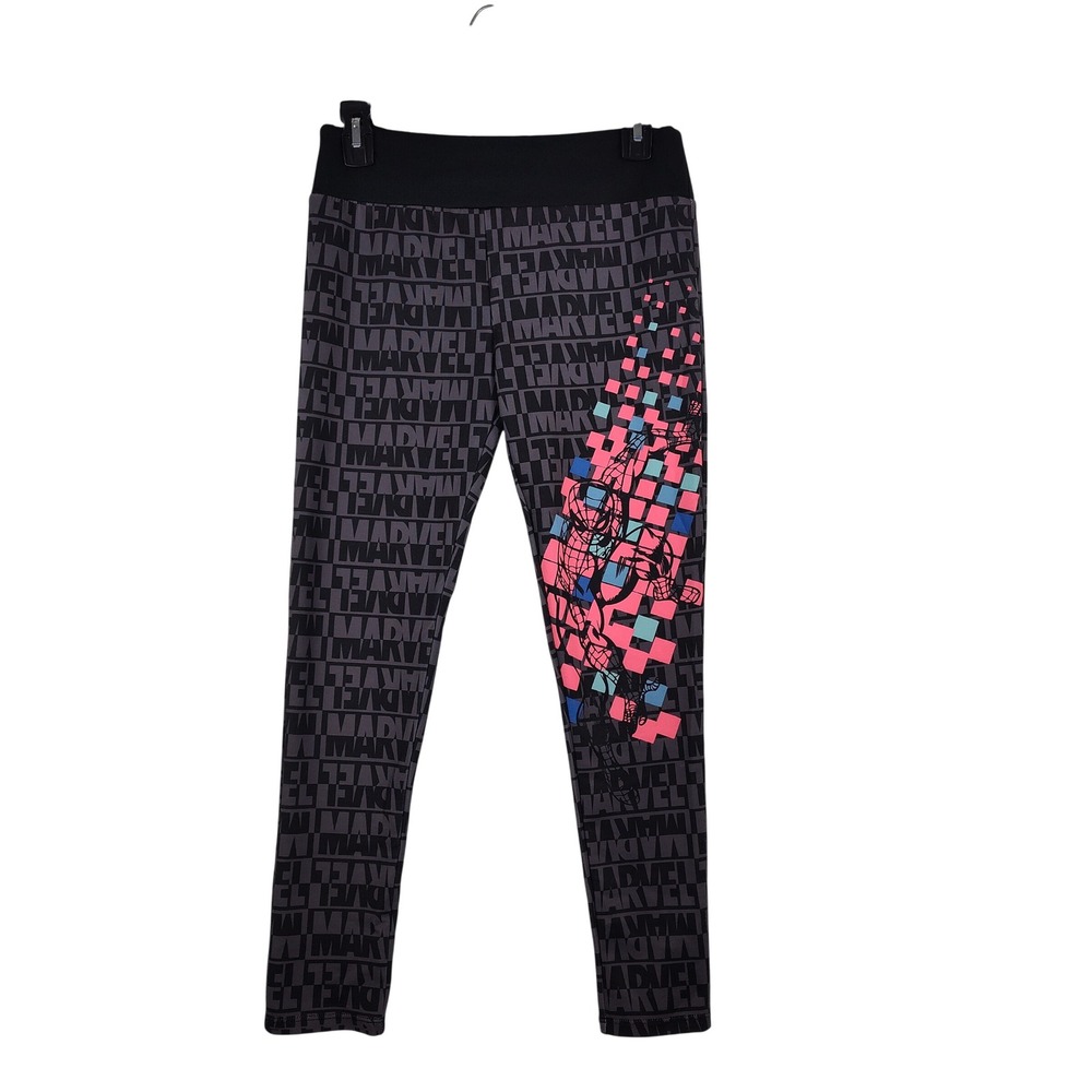 Marvel Spiderman Graphic Leggings Kids Black Gray Pink Pixel Art Slim Fit Pants